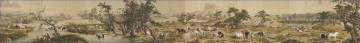 Hundert Pferde Lang glänzende alte China Tinte Giuseppe Castiglione Ölgemälde